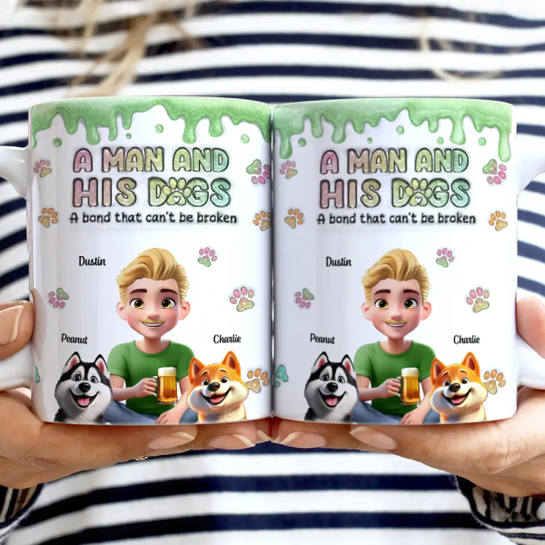 A Girl And Her Dogs 3D Effect Glitter - Personalized White Edge-to-Edge Mug