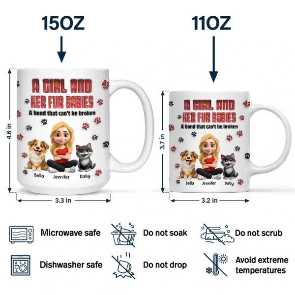 A Girl And Her Fur Babies - 3D Inflated Effect Printed, Personalized Mug