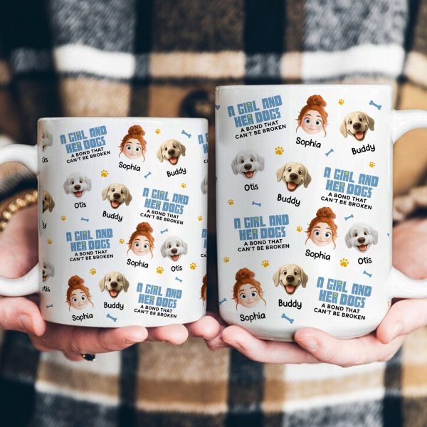 A Girl & Her Dog A Bond That Can't Be Broken - Cute Cartoon Face Version - Personalized Mug