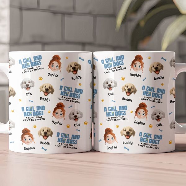 A Girl & Her Dog A Bond That Can't Be Broken - Cute Cartoon Face Version - Personalized Mug