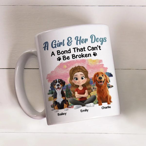 A Girl & Her Dog Ceramic Mug, Personalized Keepsake Gift for Dog Moms, Cute Sunset Illustration for Cozy Coffee