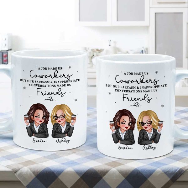 A Job Made Us Coworkers Personalized Mug, Funny Christmas Gift For Colleagues, Work Besties