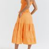 A-line Shirred Frill Trim Front Tie Midi Dress