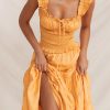 A-line Shirred Frill Trim Front Tie Midi Dress
