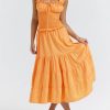 A-line Shirred Frill Trim Front Tie Midi Dress