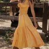 A-line Shirred Frill Trim Front Tie Midi Dress