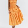 A-line Shirred Frill Trim Front Tie Midi Dress