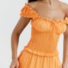 A-line Shirred Frill Trim Front Tie Midi Dress