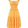 A-line Shirred Frill Trim Front Tie Midi Dress