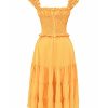 A-line Shirred Frill Trim Front Tie Midi Dress
