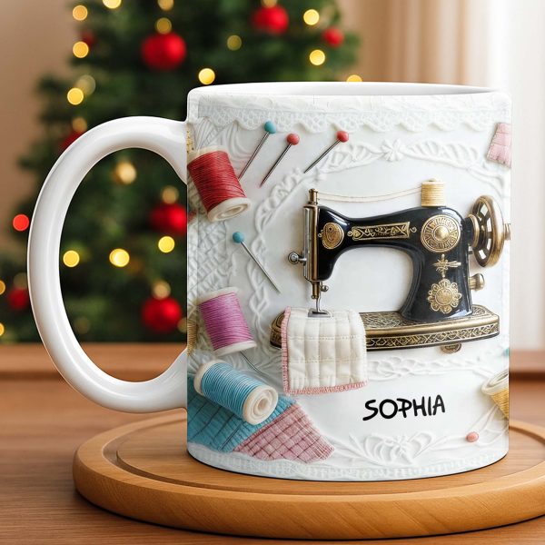 A Perfect Gift For The Passionate Crafter With Vintage Sewing Machine And Thread - Personalized Custom Coffee Mug - JBS049_MG