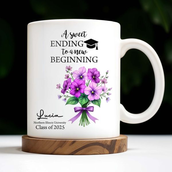 A Sweet Ending To A New Beginning, Flowers and Graduation Cap - Personalized Custom Coffee Mug - GRAD286_MG