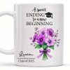 A Sweet Ending To A New Beginning, Flowers and Graduation Cap - Personalized Custom Coffee Mug - GRAD286_MG