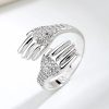 Adjustable Hug Hands Couple Ring in Silver Tone