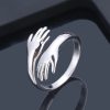 Adjustable Hug Hands Couple Ring in Silver Tone