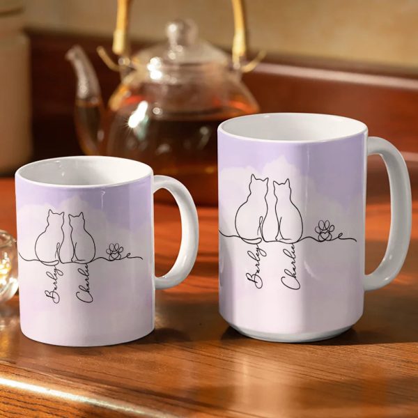 Adorable Cat Line - Personalized White Edge-to-Edge Mug