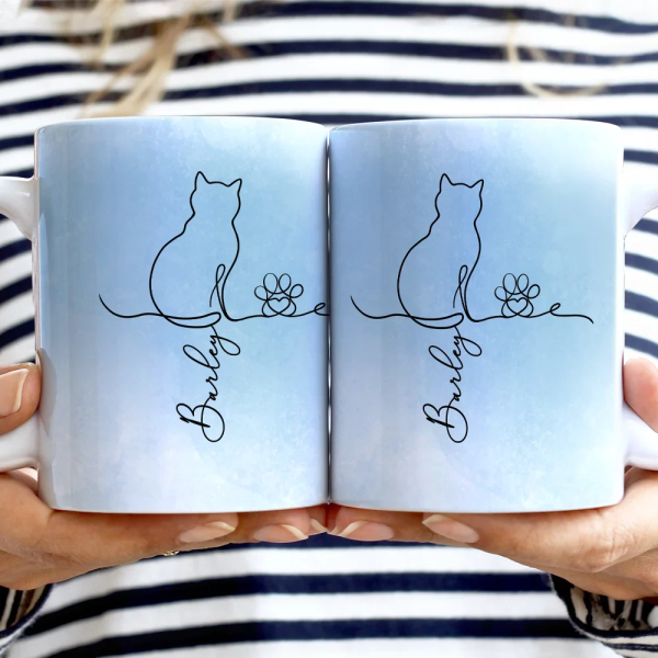 Adorable Cat Line - Personalized White Edge-to-Edge Mug
