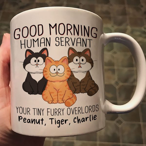Adorable Cats Sitting Good Morning Cat Human Servant Personalized Mug