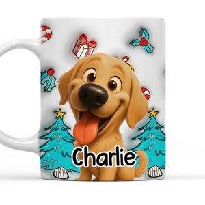 Adorable Dog Christmas White Ceramic Mug Festive Cartoon Style, Perfect Gift for Dog Lovers