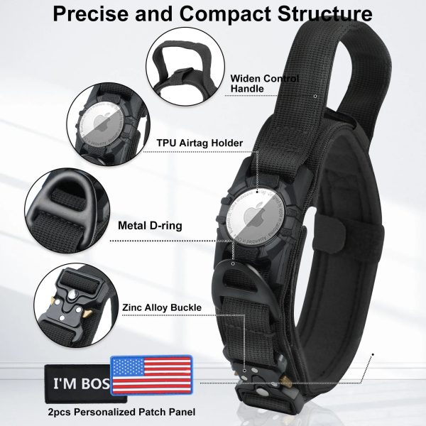 AirTag Dog Collar with Handle, Tactical Dog Collar for Large Medium Dogs