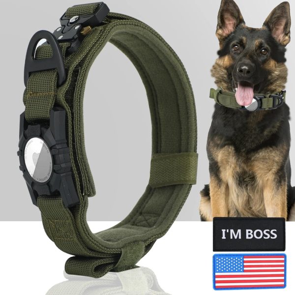 AirTag Dog Collar with Handle, Tactical Dog Collar for Large Medium Dogs