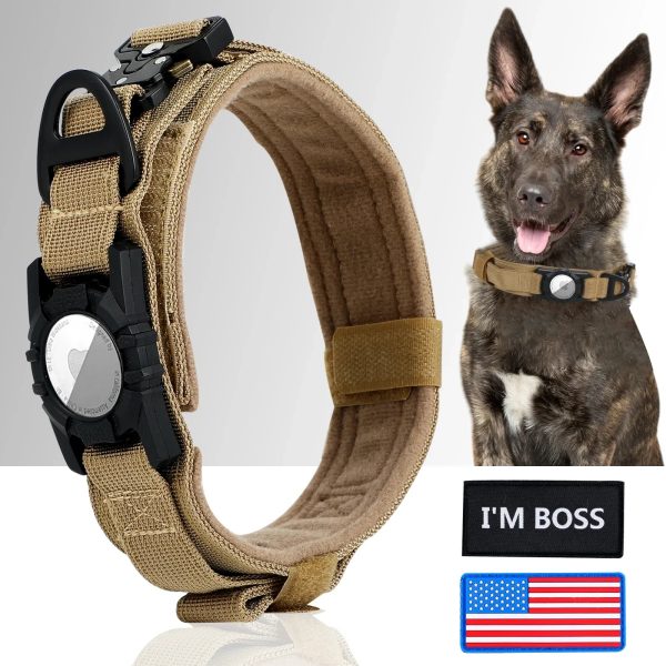 AirTag Dog Collar with Handle, Tactical Dog Collar for Large Medium Dogs