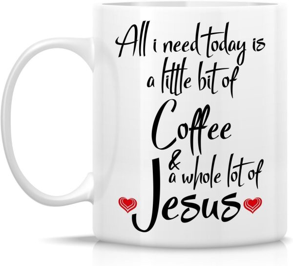 All I Need Is Coffee And Jesus Coffee Mug, Funny Christian Gift for Women Men, Birthday Christmas Faith Gift for Friend Coworker