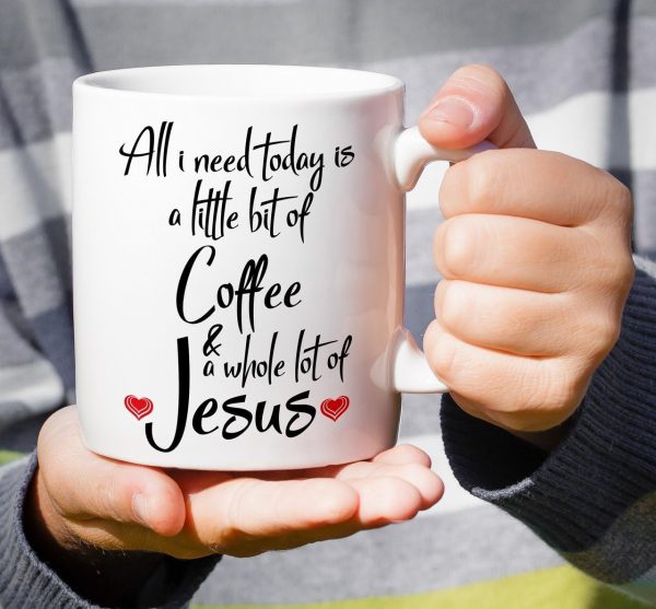 All I Need Is Coffee And Jesus Coffee Mug, Funny Christian Gift for Women Men, Birthday Christmas Faith Gift for Friend Coworker