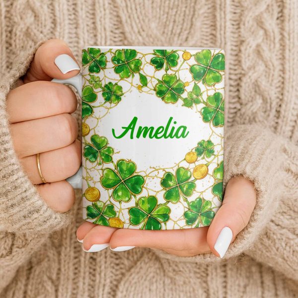 Amelia Shamrocks And Coins - Personalized Custom Coffee Mug - FAM801_MG