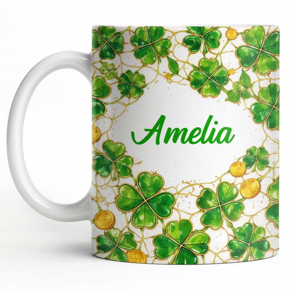 Amelia Shamrocks And Coins - Personalized Custom Coffee Mug - FAM801_MG