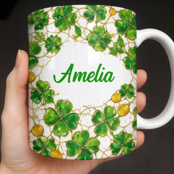 Amelia Shamrocks And Coins - Personalized Custom Coffee Mug - FAM801_MG