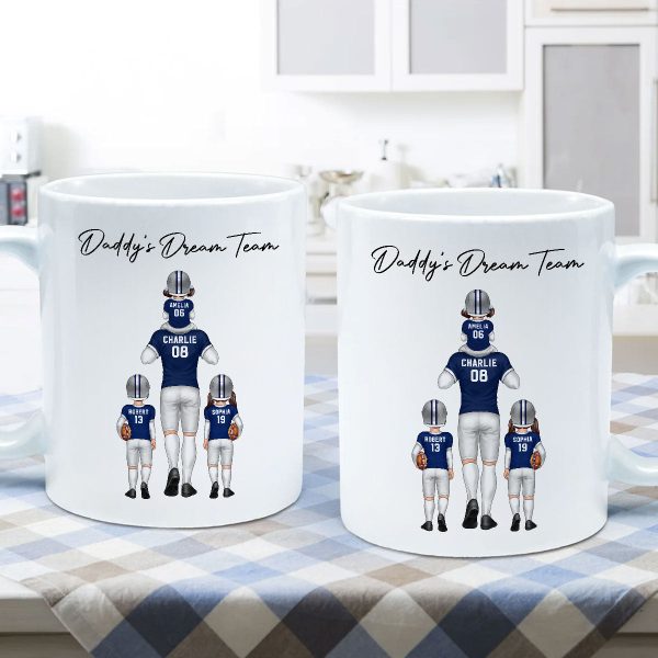 American Football Dad Dream Team Personalized Mug, Coolest Father's Day Gift For Dad