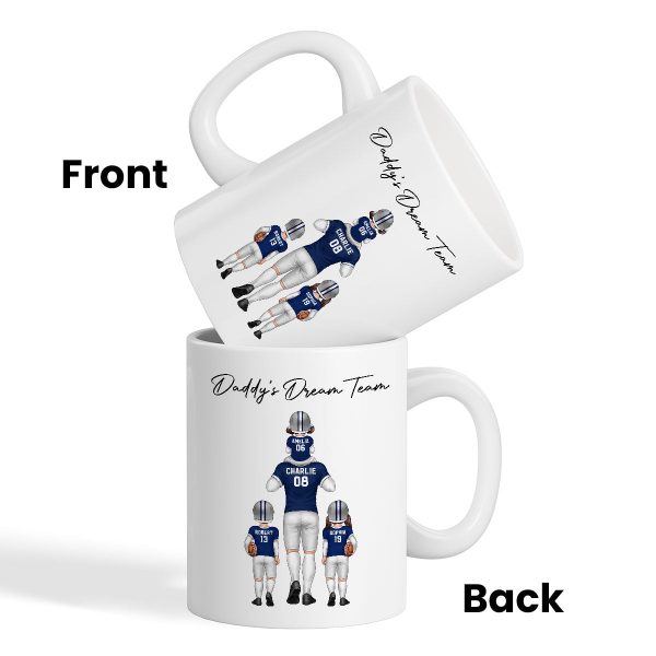 American Football Dad Dream Team Personalized Mug, Coolest Father's Day Gift For Dad