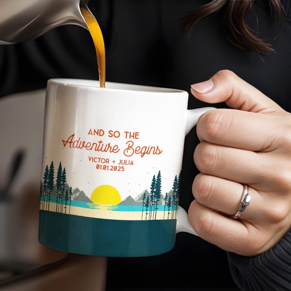 And So The Adventure Begins Featuring Mountains And Sunrise - Personalized Custom Coffee Mug - CPL494_MG