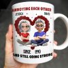 Annoying Each Other And Still Going Strong, Cartoon Couple With Hearts - Personalized Custom Coffee Mug - CPL995_MG