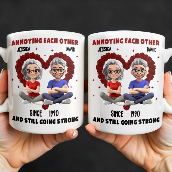 Annoying Each Other And Still Going Strong, Cartoon Couple With Hearts - Personalized Custom Coffee Mug - CPL995_MG