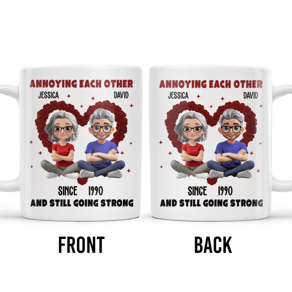 Annoying Each Other And Still Going Strong, Cartoon Couple With Hearts - Personalized Custom Coffee Mug - CPL995_MG