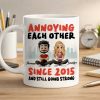 Annoying Each Other Personalized White Ceramic Mug Cute Couple Sitting Illustration Funny Daily Coffee Gift for Couples