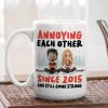 Annoying Each Other Personalized White Ceramic Mug Cute Couple Sitting Illustration Funny Daily Coffee Gift for Couples