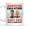 Annoying Each Other Personalized White Ceramic Mug Cute Couple Sitting Illustration Funny Daily Coffee Gift for Couples