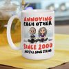 Annoying Each Other Personalized White Ceramic Mug Cute Couple Sitting Illustration Funny Daily Coffee Gift for Couples