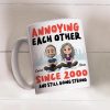 Annoying Each Other Personalized White Ceramic Mug Cute Couple Sitting Illustration Funny Daily Coffee Gift for Couples