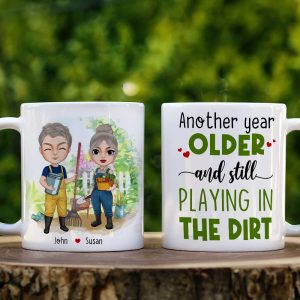 Another Year Older And Still Playing In The Dirt, Couple Farming White Mug