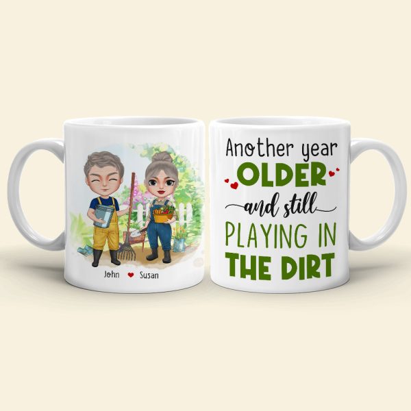 Another Year Older And Still Playing In The Dirt, Couple Farming White Mug