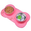 Antislip Double Dog Bowl with Silicone Mat Stainless Steel