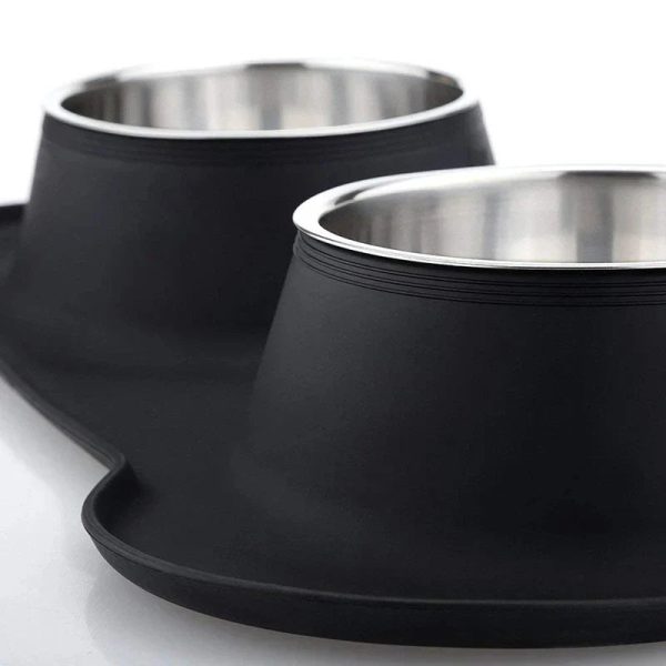 Antislip Double Dog Bowl with Silicone Mat Stainless Steel