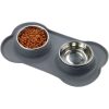 Antislip Double Dog Bowl with Silicone Mat Stainless Steel