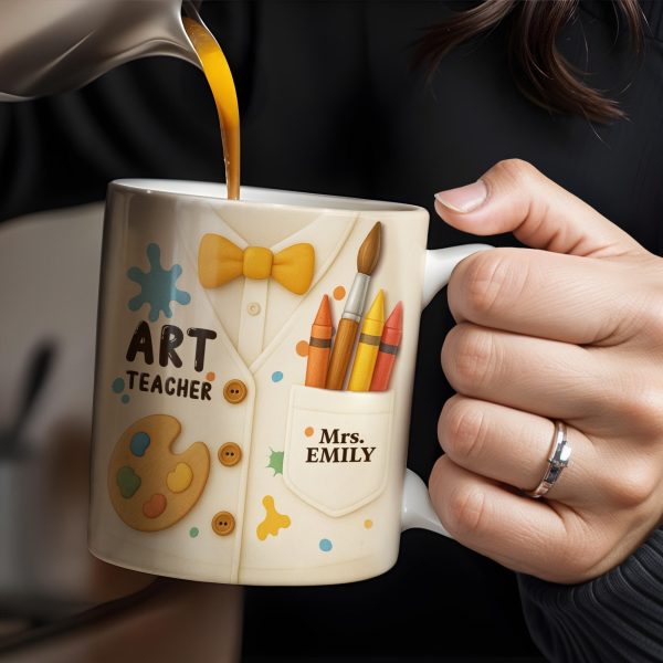 Art Teacher, Crayons, Paintbrush, Palette - Personalized Custom Coffee Mug - TEACH002_MG