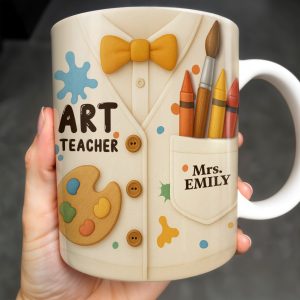 Art Teacher, Crayons, Paintbrush, Palette - Personalized Custom Coffee Mug - TEACH002_MG