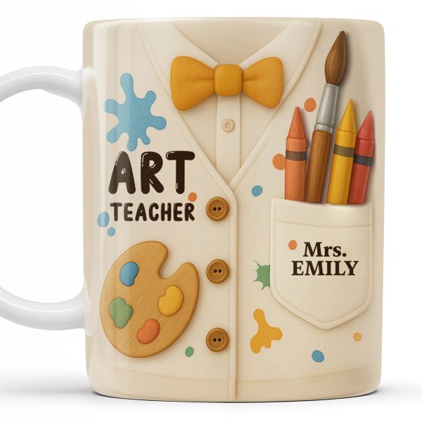 Art Teacher, Crayons, Paintbrush, Palette - Personalized Custom Coffee Mug - TEACH002_MG